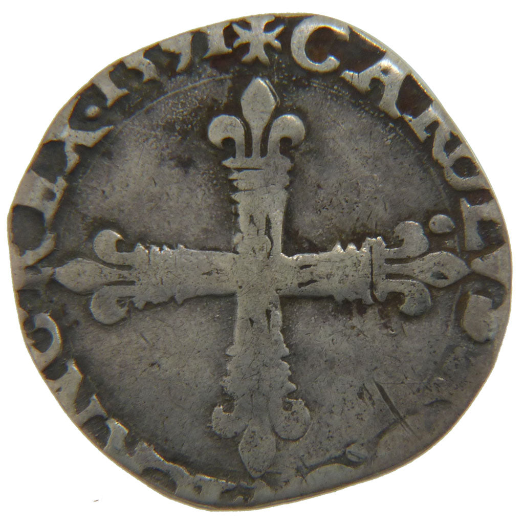 FRANCE, ¼ Ecu, 1591, Nantes, VG(8-10), Silver, Ciani #1487, 6.90