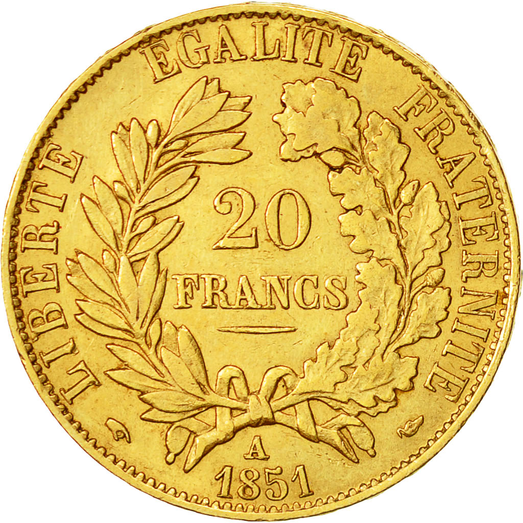 Francia, Cérès, 20 Francs, 1851, Paris, MBC, Oro, KM:762, Gadoury:1059