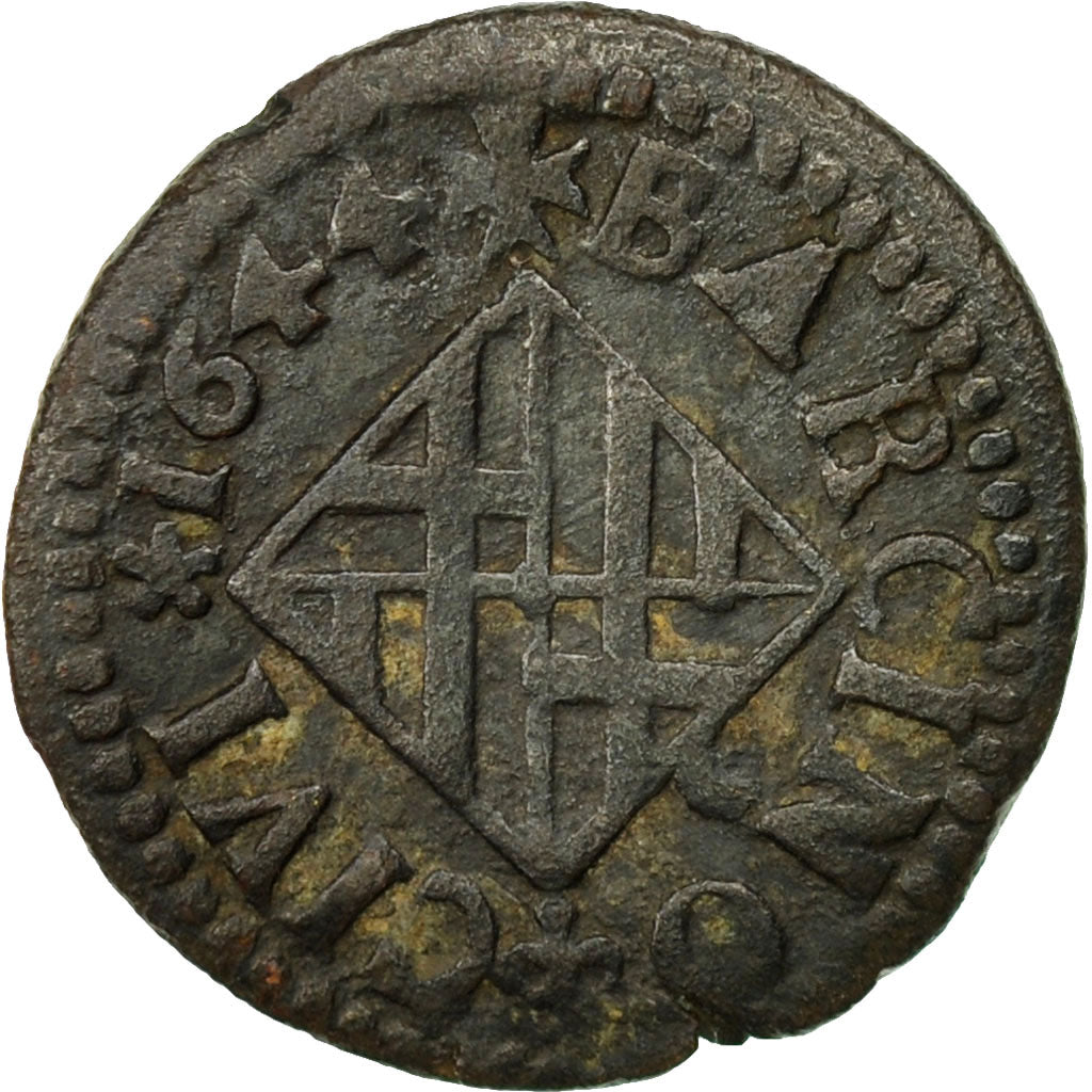 Coin, Spain, CATALONIA, Louis XIV, Ardite, 1644, Barcelona, VF(30-35), Copper