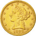 United States, Coronet Head, $5, 1892, Philadelphia, AU(55-58), Gold, KM:101