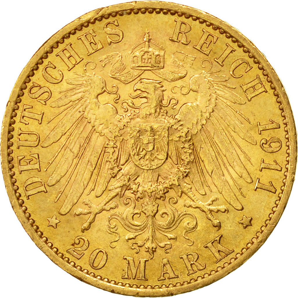Coin, German States, PRUSSIA, Wilhelm II, 20 Mark, 1911, Berlin, MS(60-62)