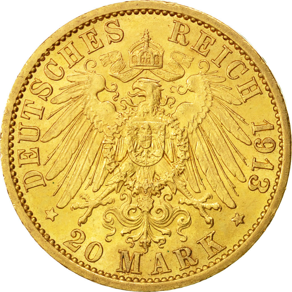 Coin, German States, PRUSSIA, Wilhelm II, 20 Mark, 1913, Berlin, MS(63), Gold