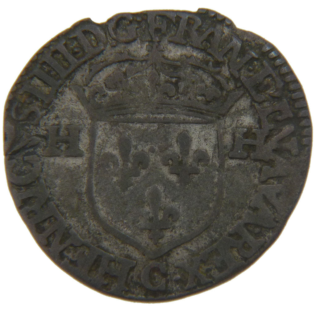 FRANCE, Douzain with 2H, 1595, Saint Lô, VF(30-35), Silver, Ciani #1563, 2.10