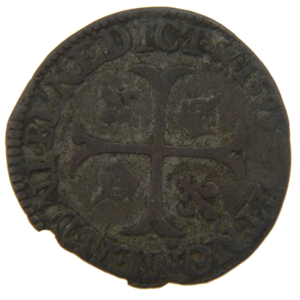 FRANCE, Douzain with 2H, 1595, Saint Lô, VF(30-35), Silver, Ciani #1563, 2.10