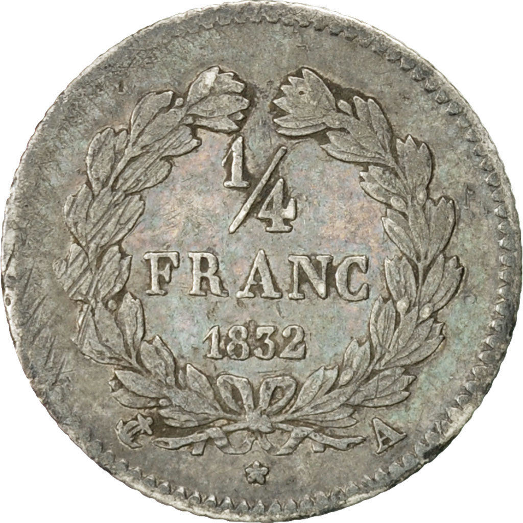 Coin, France, Louis-Philippe, 1/4 Franc, 1832, Paris, EF(40-45), Silver