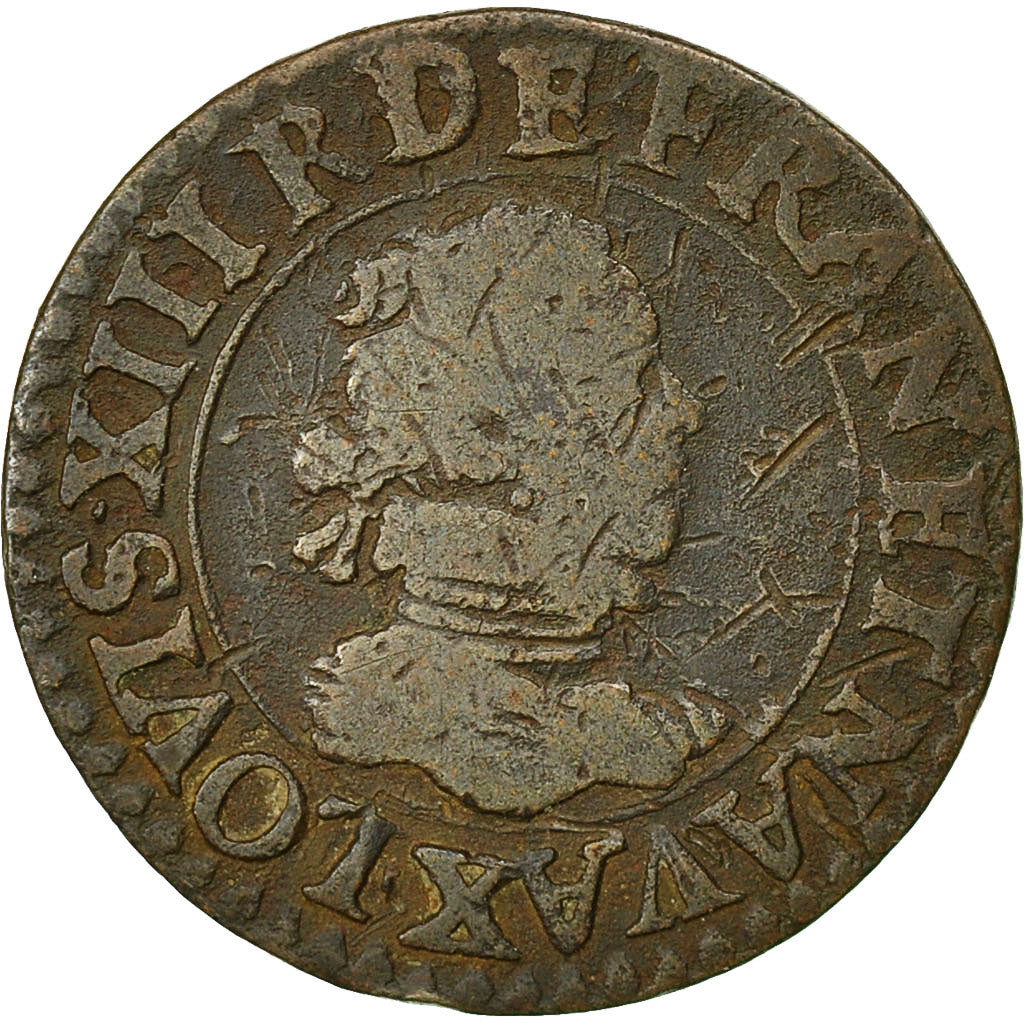 Coin, France, Louis XIII, Double tournois, 1616, Amiens, VF(20-25), Copper