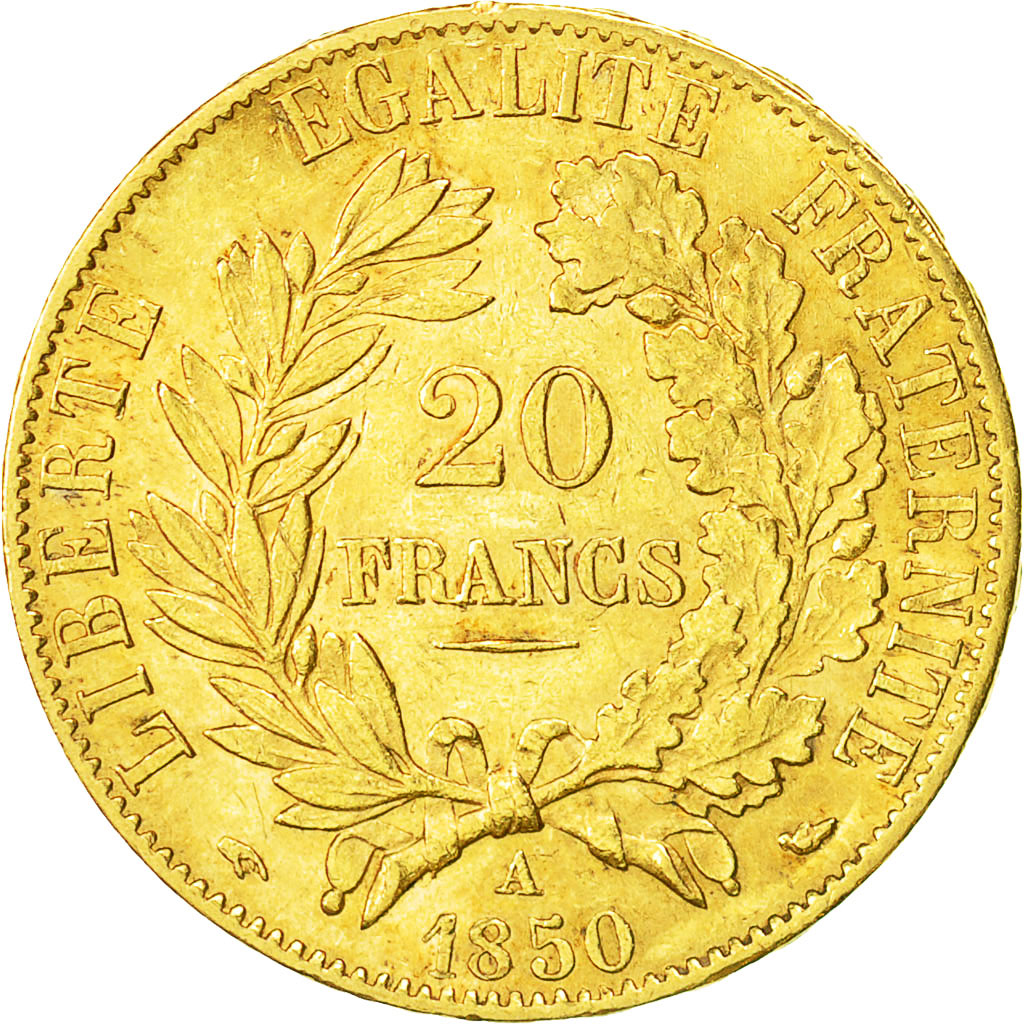 France, Cérès, 20 Francs, 1850, Paris, AU(50-53), Gold, KM:762, Gadoury:1059