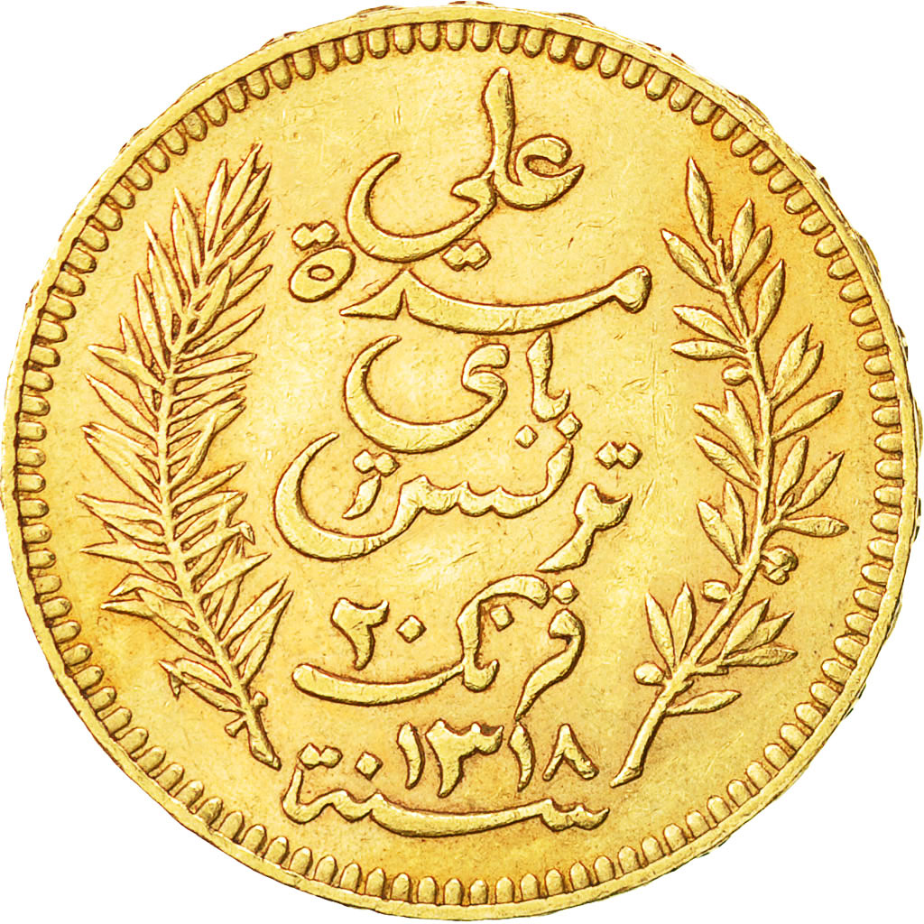 Coin, Tunisia, Ali Bey, 20 Francs, 1900, Paris, AU(50-53), Gold, KM:227