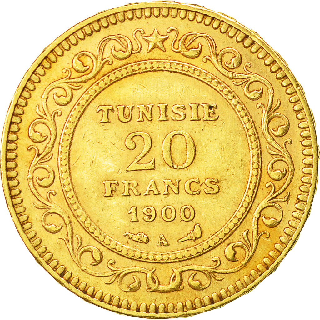 Coin, Tunisia, Ali Bey, 20 Francs, 1900, Paris, AU(50-53), Gold, KM:227
