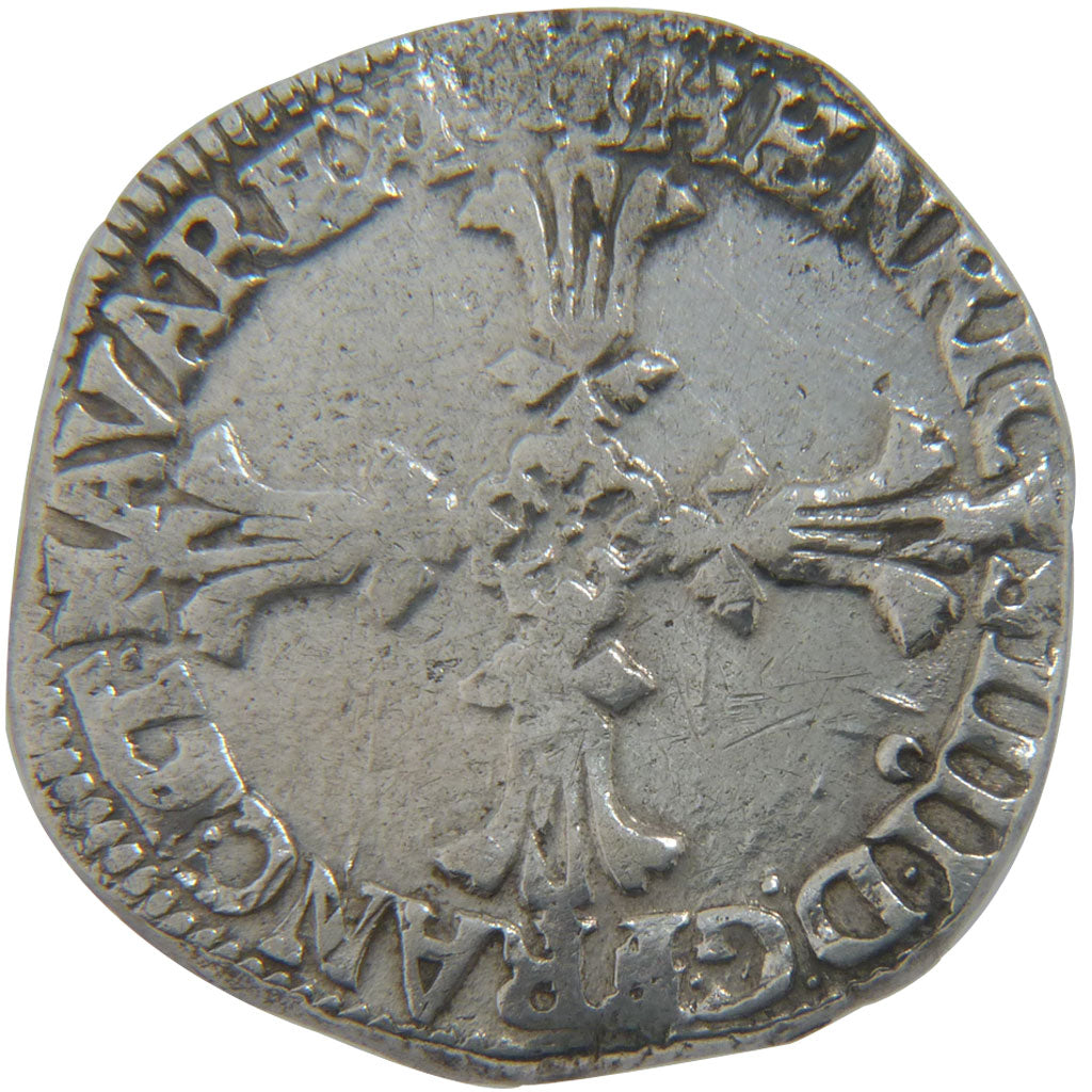 FRANCE, ¼ Ecu, 1596, Rennes, VF(30-35), Silver, Ciani #1517, 9.56