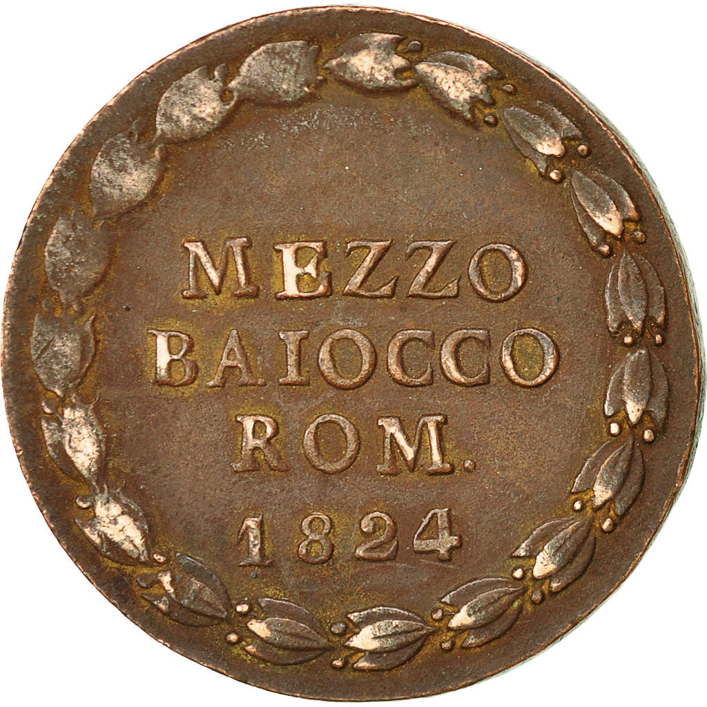 Coin, ITALIAN STATES, PAPAL STATES, Leo XII, Mezzo (1/2) Baiocco, 1824