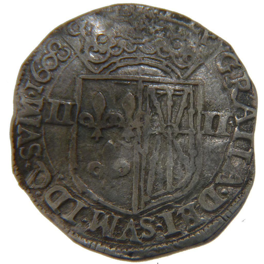 FRANCE, ¼ Ecu de Navarre, 1608, Morlaas, VF(30-35), Silver, Ciani #1519, 9.50
