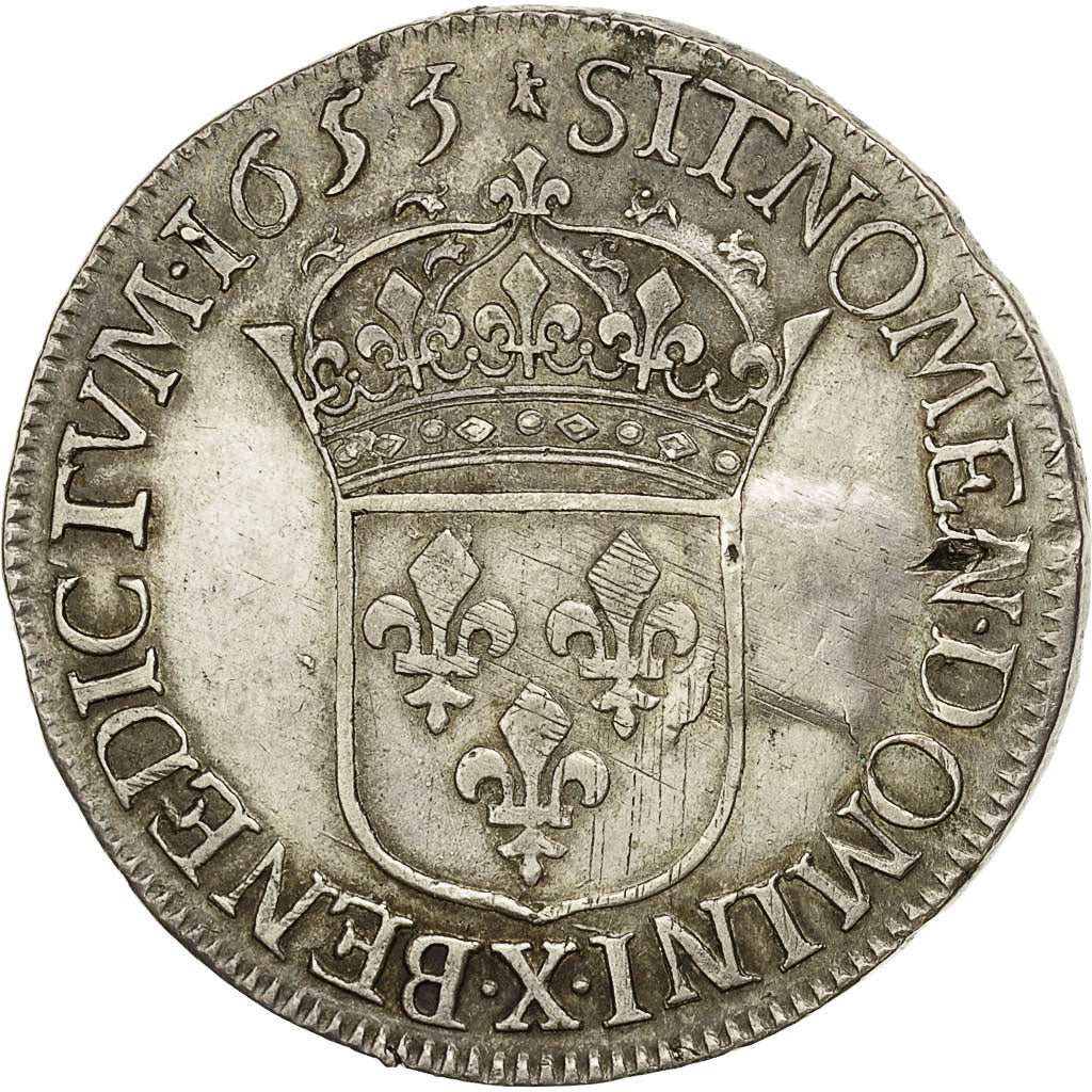 Coin, France, Louis XIV, Écu à la mèche longue, Ecu, 1653, Amiens, AU(50-53)