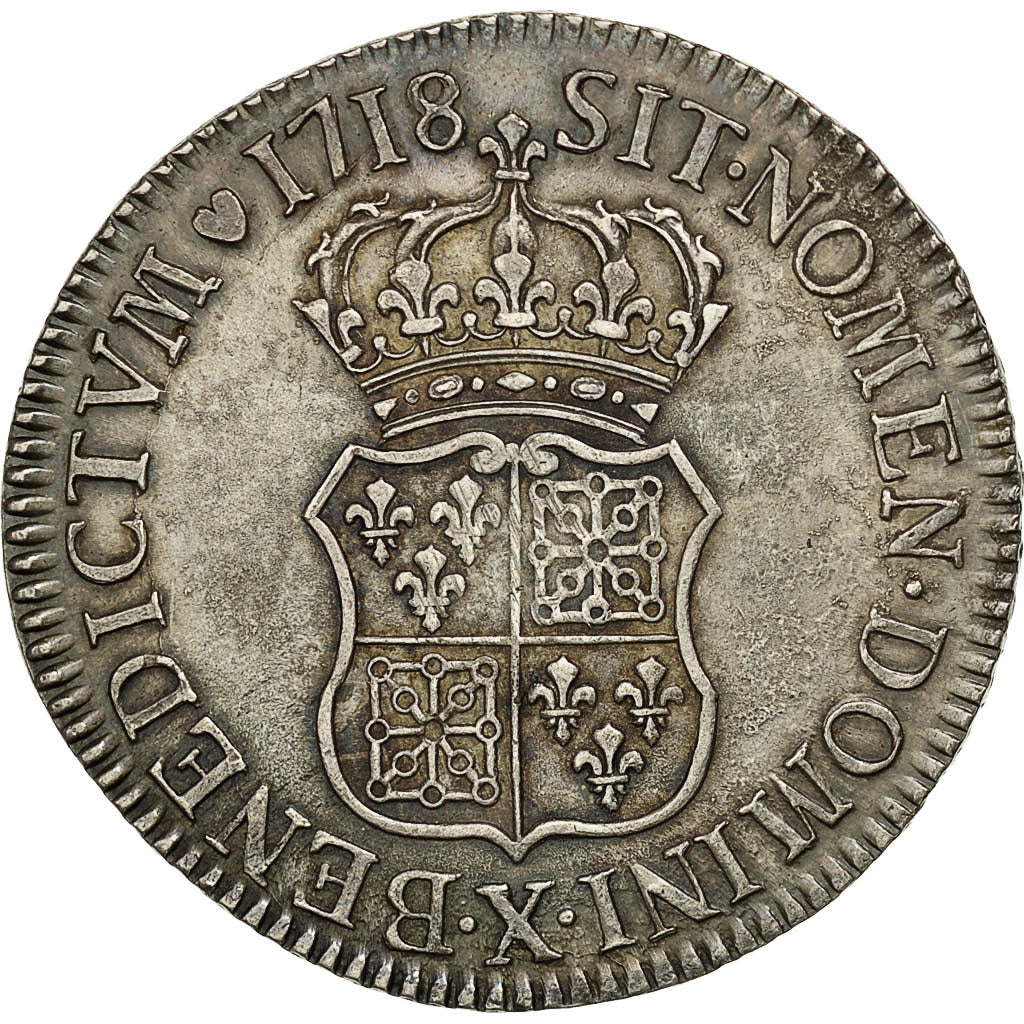 Münze, Frankreich, Louis XV, Écu de France-Navarre, 1718, Amiens, SS+, Silber