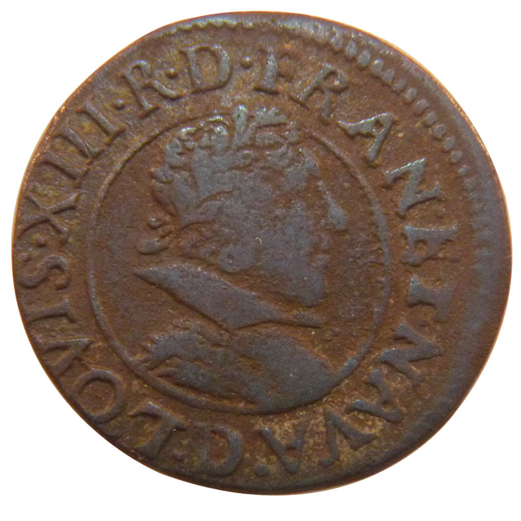 FRANCE, Double tournois, buste juvénile, Double Tournois, 1628, Lyons, VF(30-35)