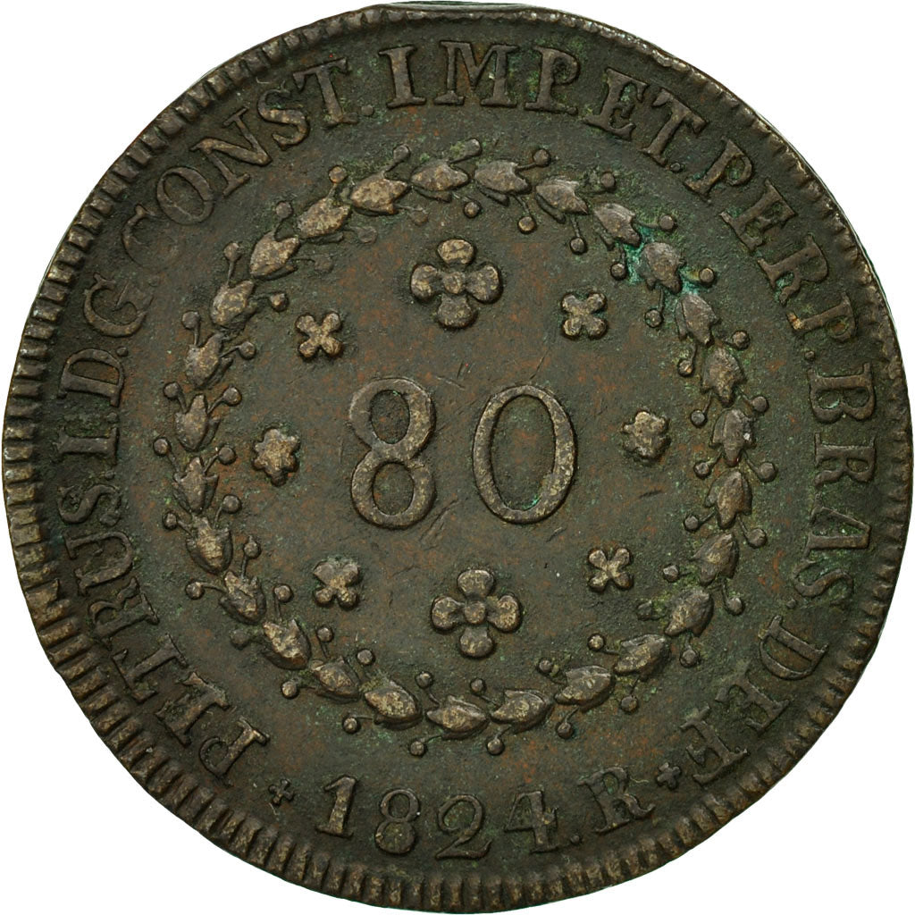 Coin, Brazil, Pedro I, 80 Reis, 1824, Rio de Janeiro, EF(40-45), Copper