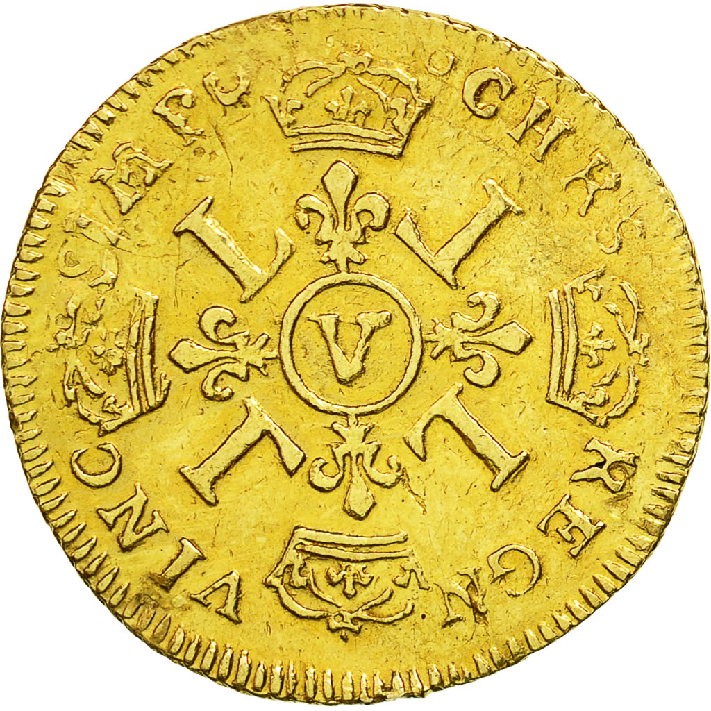 Monnaie, France, Louis XIV, Louis d'or aux 4 L, Louis d'Or, 1696, Troyes, TTB