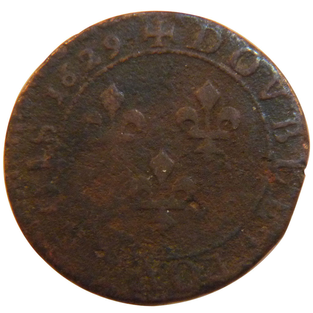 FRANCE, Double tournois, buste juvénile, Double Tournois, 1629, Paris, VF(20-25)