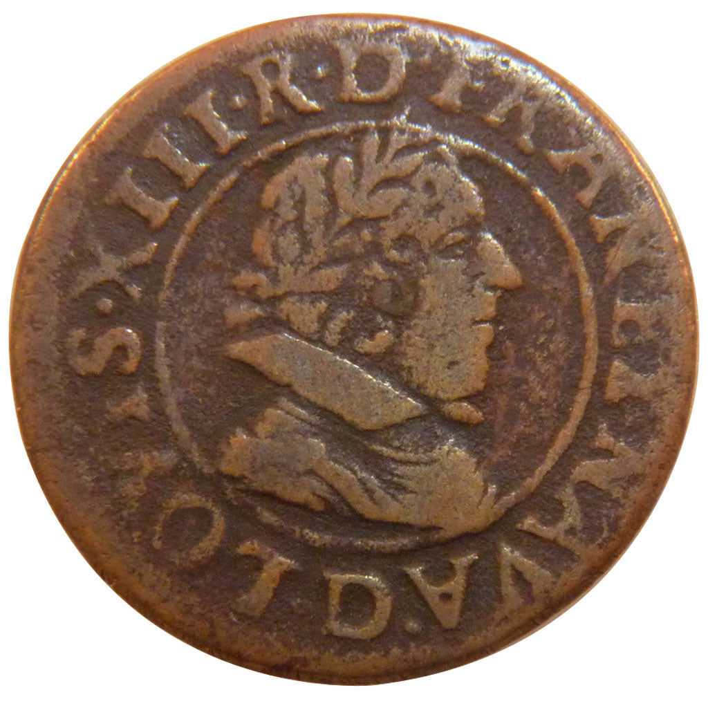 FRANCE, Double Tournois, Lyons, VF(20-25), Copper, Gadoury #9, 2.70