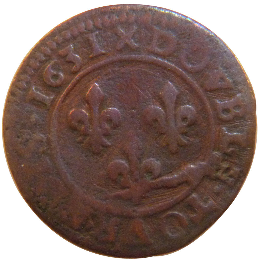 FRANCE, Double tournois, buste laurée et drapé, Double Tournois, 1631, Lyon, KM 