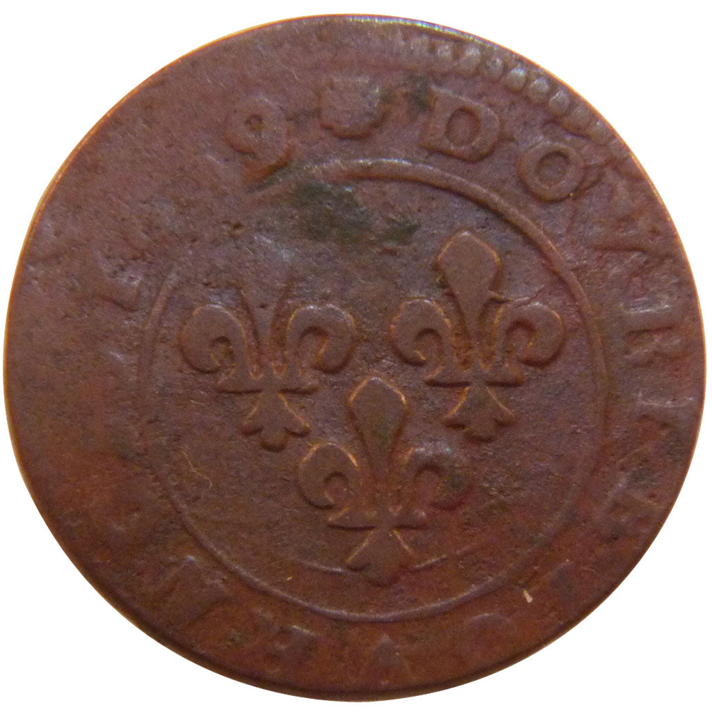 FRANCE, Double Tournois, 1639, VF(30-35), Copper, Gadoury #11, 3.30