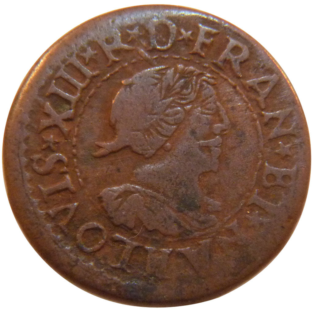 FRANCE, Double Tournois, 1640, La Rochelle, VF(30-35), Copper, Gadoury #11, 3.30