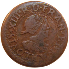 FRANCE, Double Tournois, 1640, La Rochelle, VF(30-35), Copper, Gadoury #11, 3.30