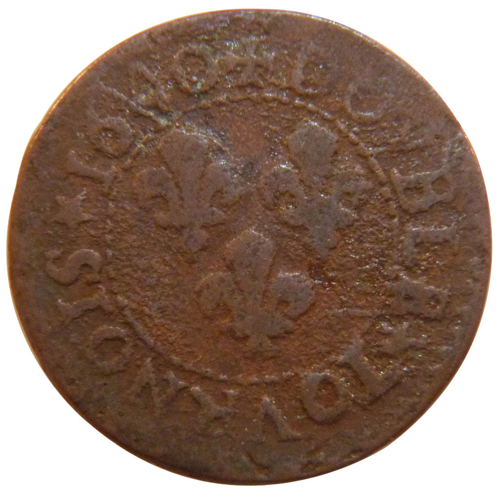 FRANCE, Double Tournois, 1640, La Rochelle, VF(30-35), Copper, Gadoury #11, 3.30