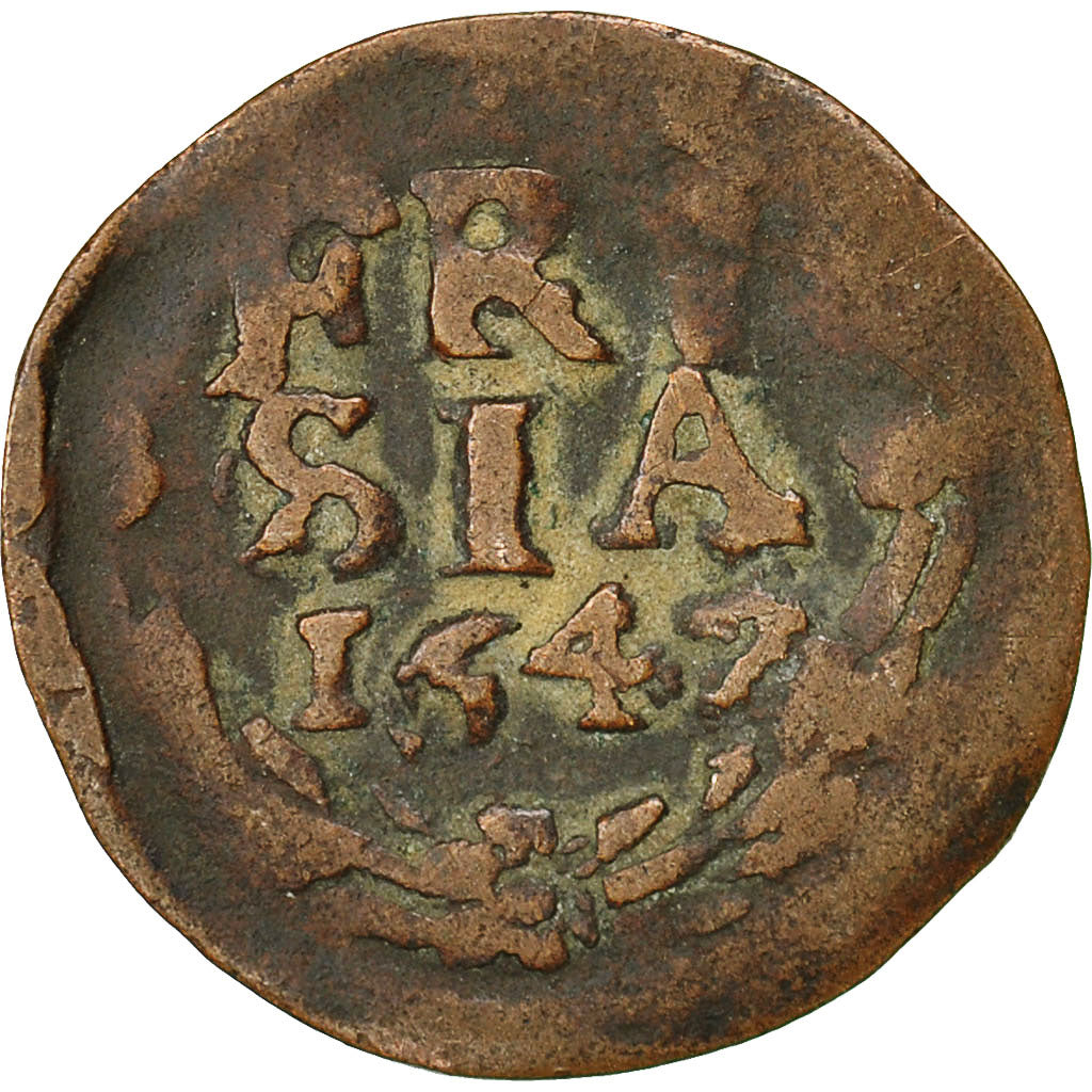 Coin, Netherlands, FRIESLAND, Duit, 1647, VF(20-25), Copper, KM:46