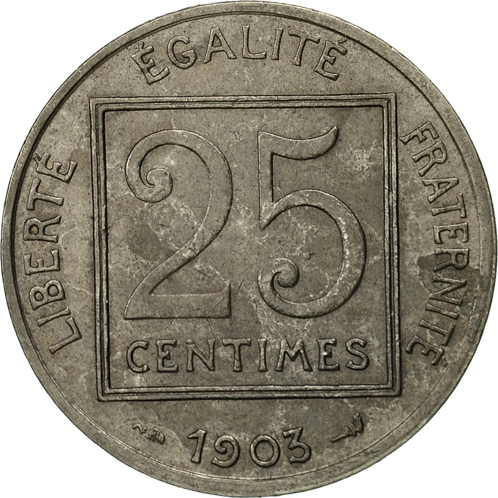 Moneda, Francia, Patey, 25 Centimes, 1903, Paris, MBC+, Níquel, KM:855