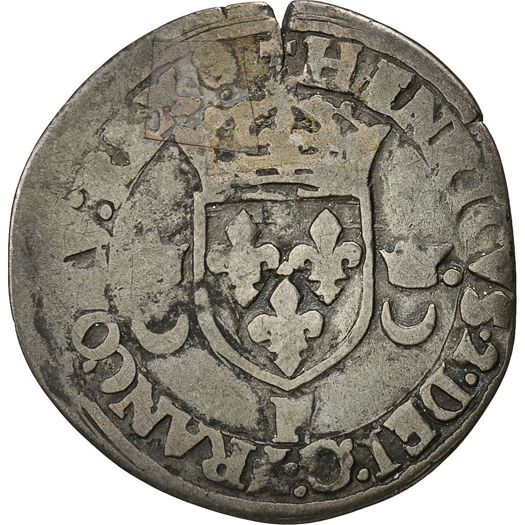 Coin, France, Henri II, Douzain aux croissants, 1552, Angers, VF(20-25), Billon