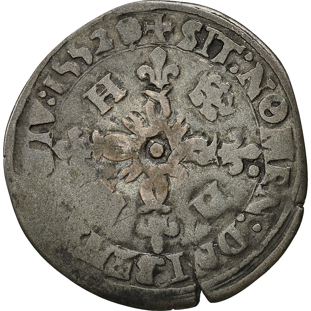 Coin, France, Henri II, Douzain aux croissants, 1552, Angers, VF(20-25), Billon