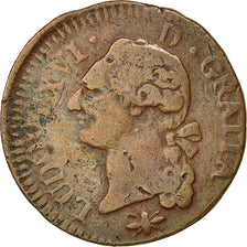 Coin, France, Louis XVI, Sol ou sou, Sol, 1791, Lyons, VF(30-35), Copper