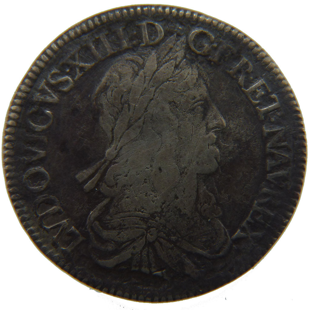 FRANCE, 1/2 Écu, deuxième poinçon de Warin, 1/2 ECU, 1643, Lyon, KM #135.2, VF(2