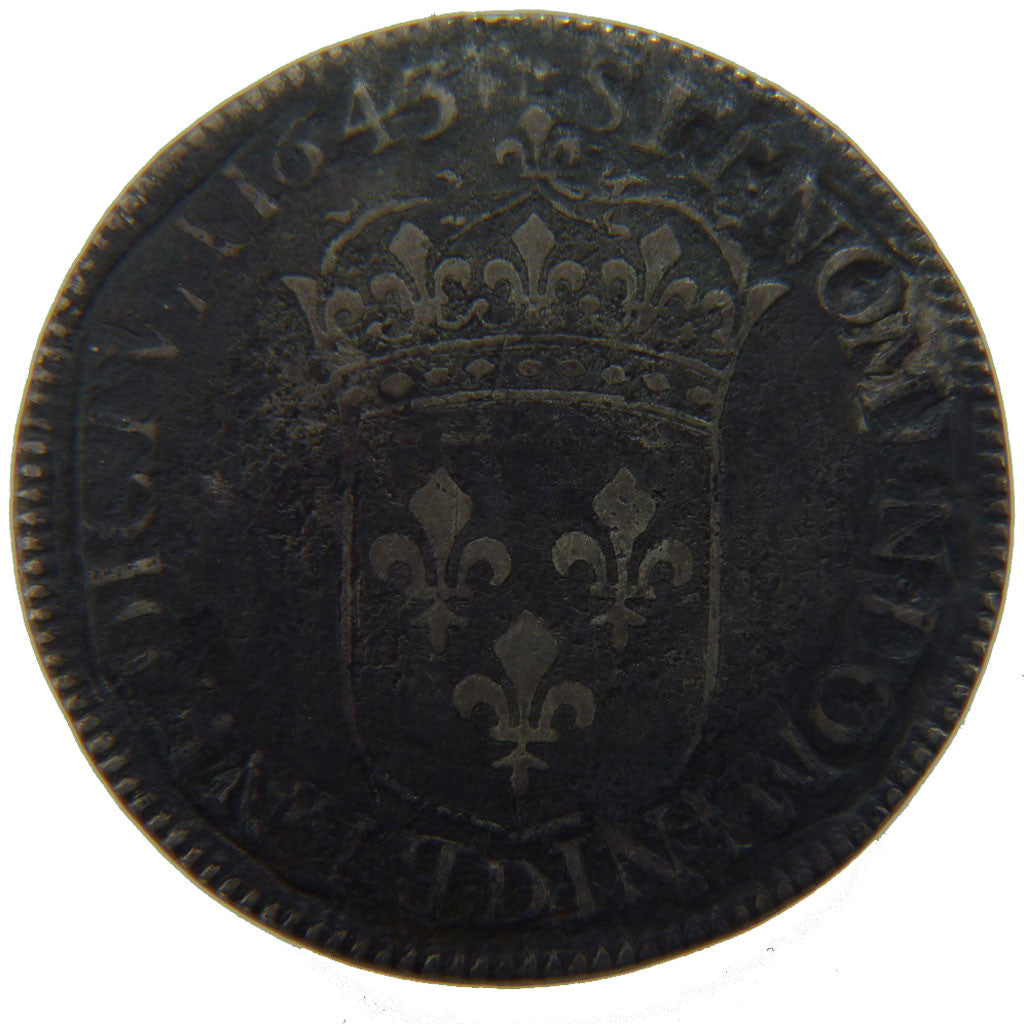 FRANCE, 1/2 Écu, deuxième poinçon de Warin, 1/2 ECU, 1643, Lyon, KM #135.2, VF(2