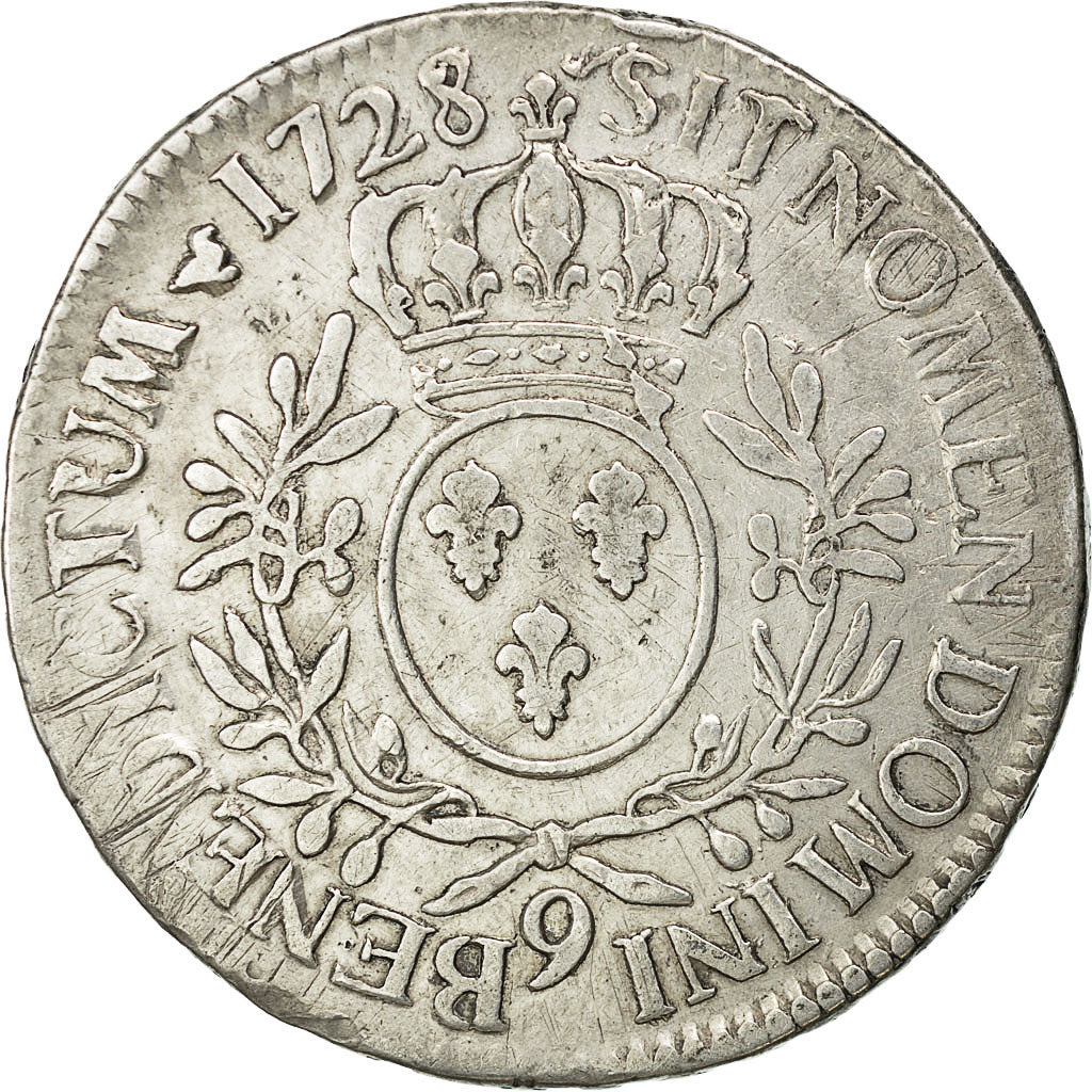 Coin, France, Louis XV, Écu aux branches d'olivier, Ecu, 1728, Rennes
