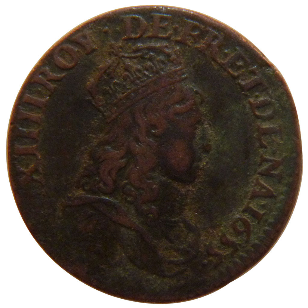FRANCE, Liard, 1655, Corbeil, VF(30-35), Copper, Gadoury #80, 4.80