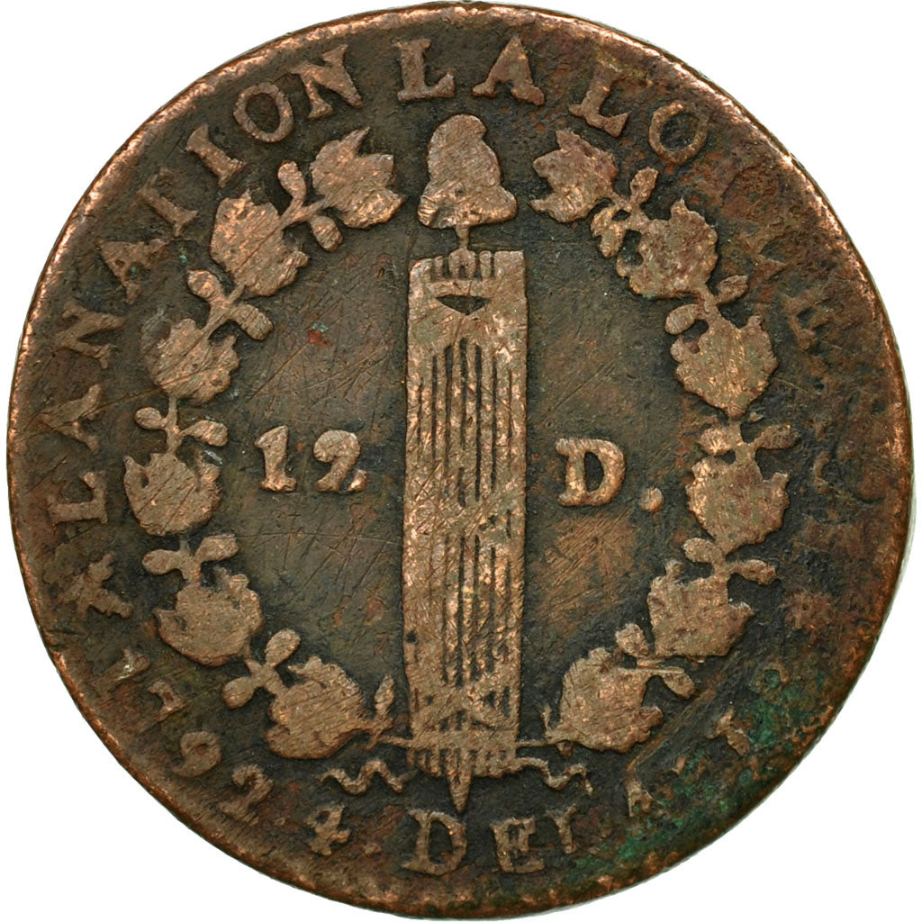 Coin, France, Louis XVI, 12 deniers françois, 12 Deniers, 1792, Bayonne