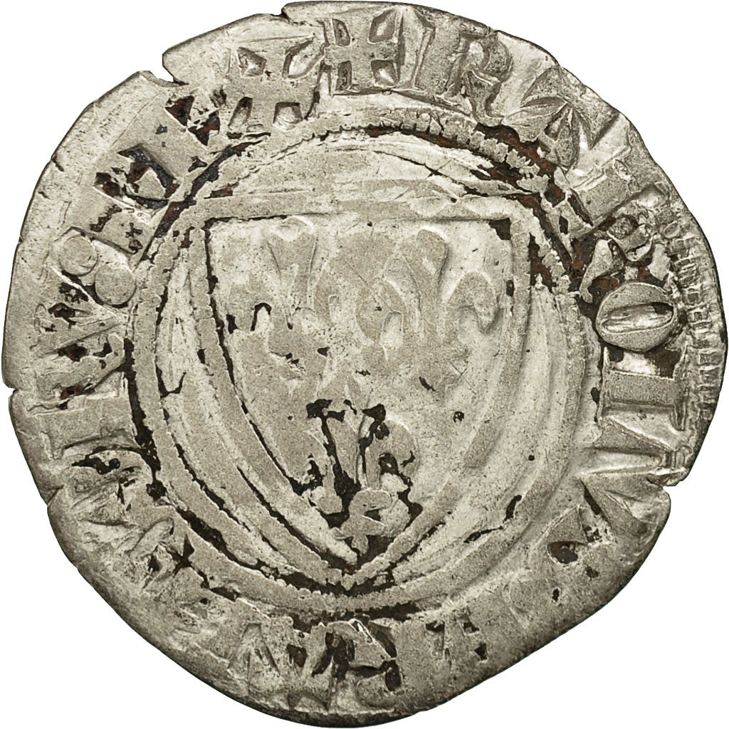 Monnaie, France, Charles VI, Blanc Guénar, TB+, Billon, Duplessy:377