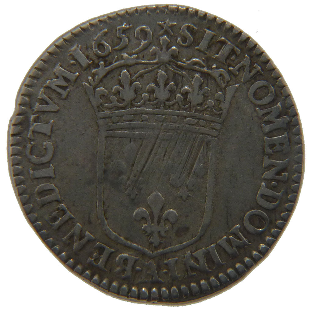 FRANCE, 1/12 Écu au buste juvénile, 1/12 ECU, 10 Sols, 1659, Paris, KM #199.1, V