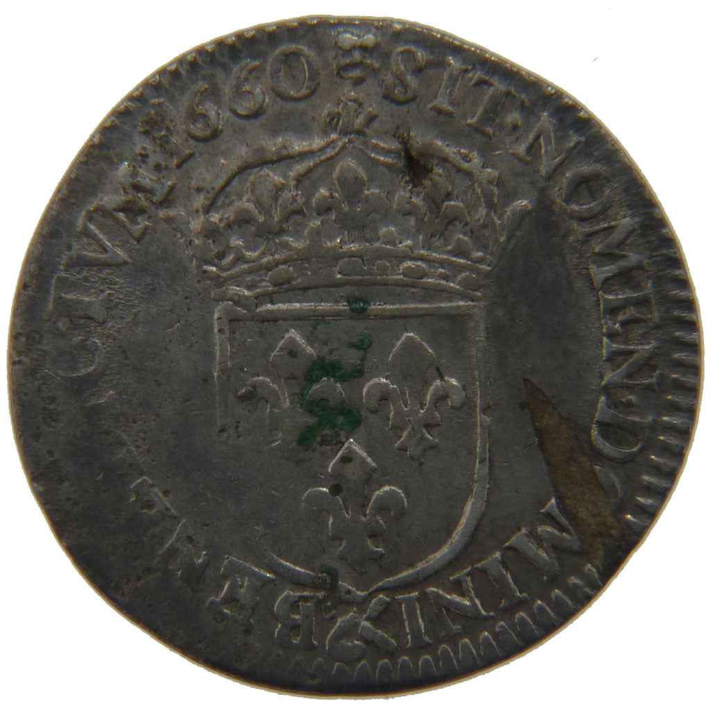 FRANCE, 1/12 Ecu, 1660, Aix, VF(20-25), Silver, Gadoury #115, 2.20
