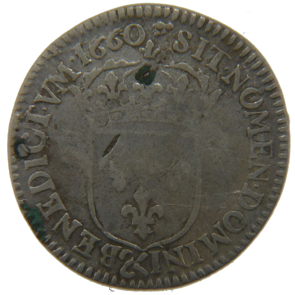 FRANCE, 1/12 Ecu, 1660, Aix, VF(20-25), Silver, Gadoury #115, 2.20