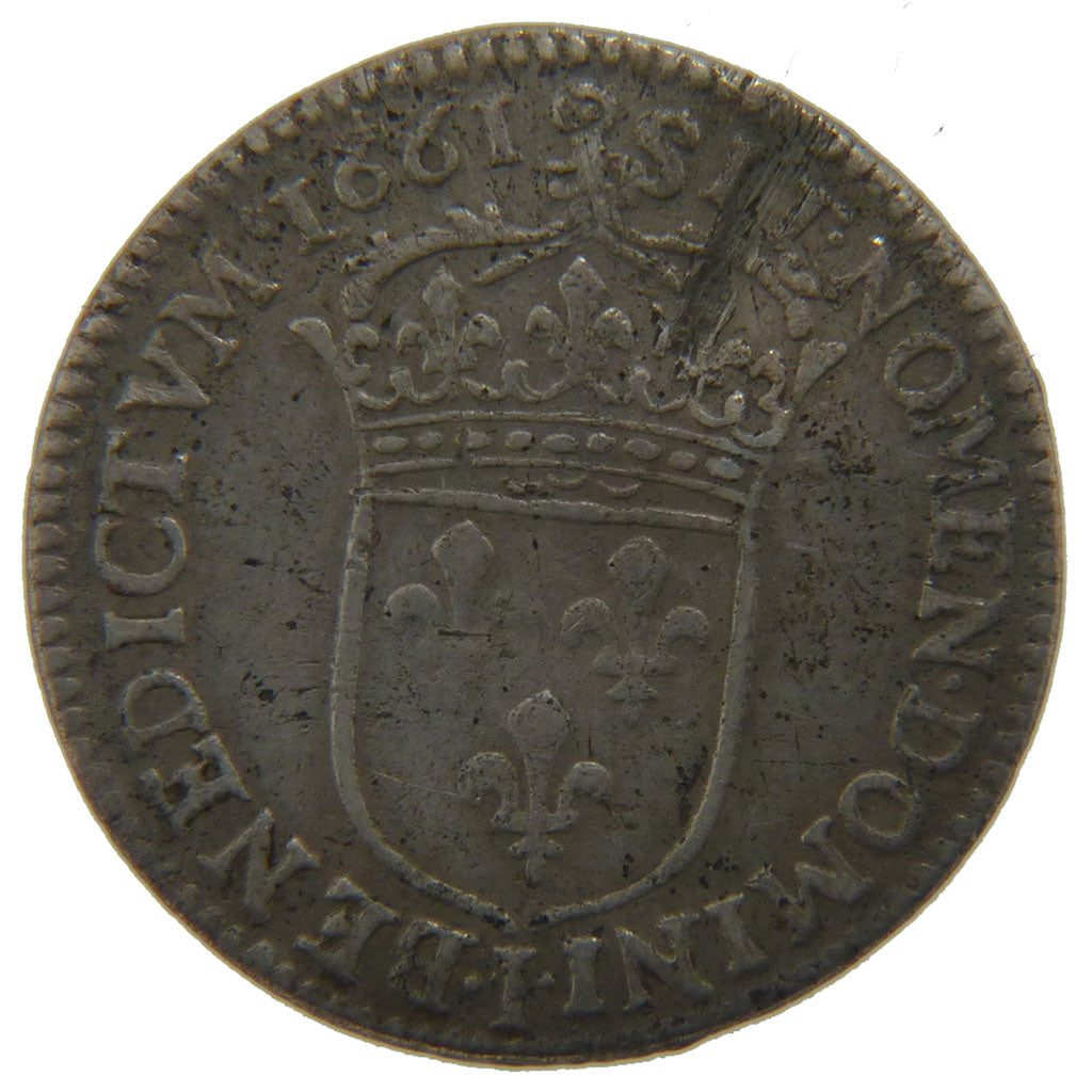 FRANCE, 1/12 Écu au buste juvénile, 1/12 ECU, 10 Sols, 1661, Limoges, KM #199.5,