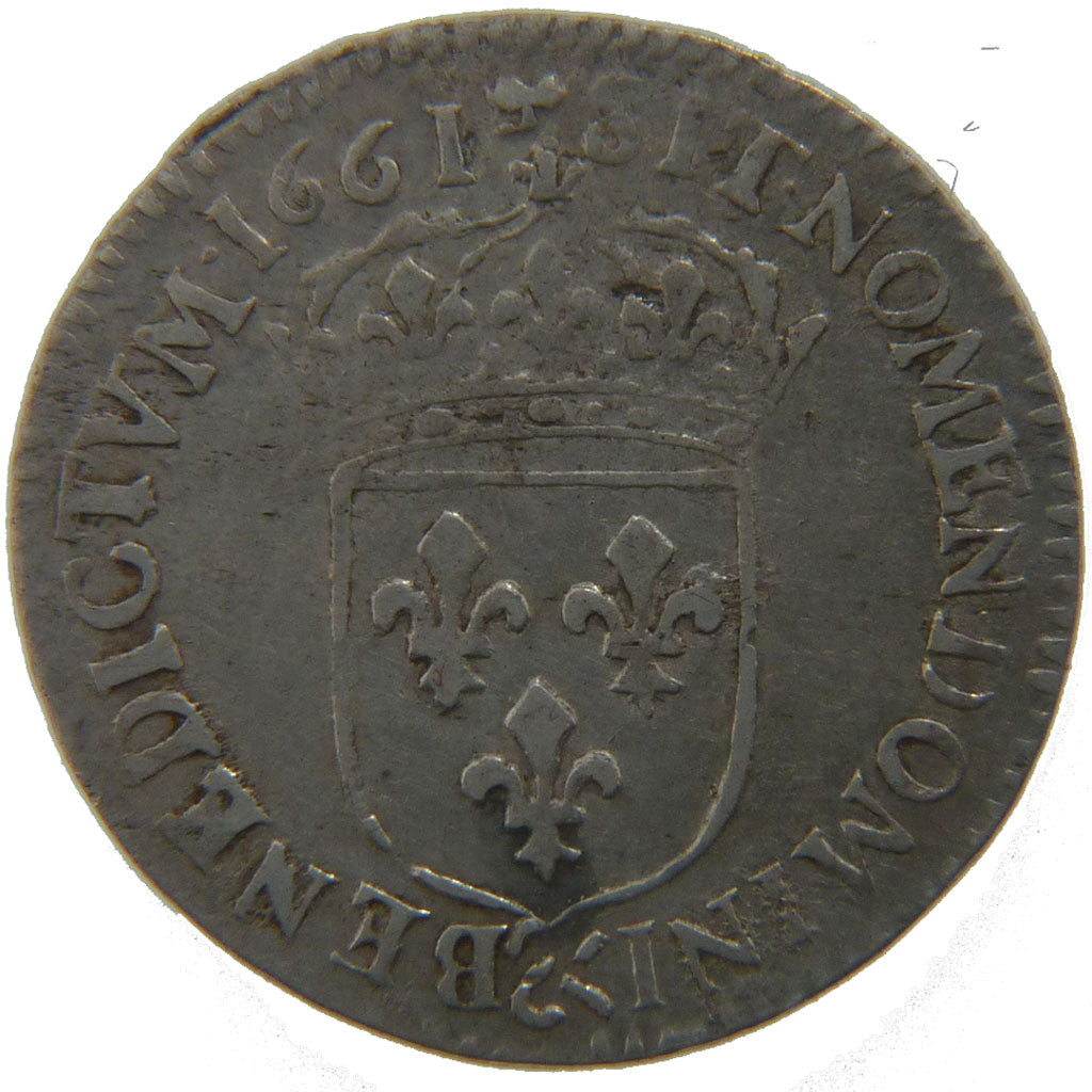 FRANCE, 1/12 Écu au buste juvénile, 1/12 ECU, 10 Sols, 1661, Aix, KM #199.14, VF