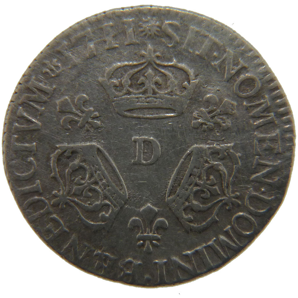 FRANCE, 1/10 Écu aux 3 couronnes, 1/10 ECU, 1711, Lyon, KM #379.4, AU(50-53), ..