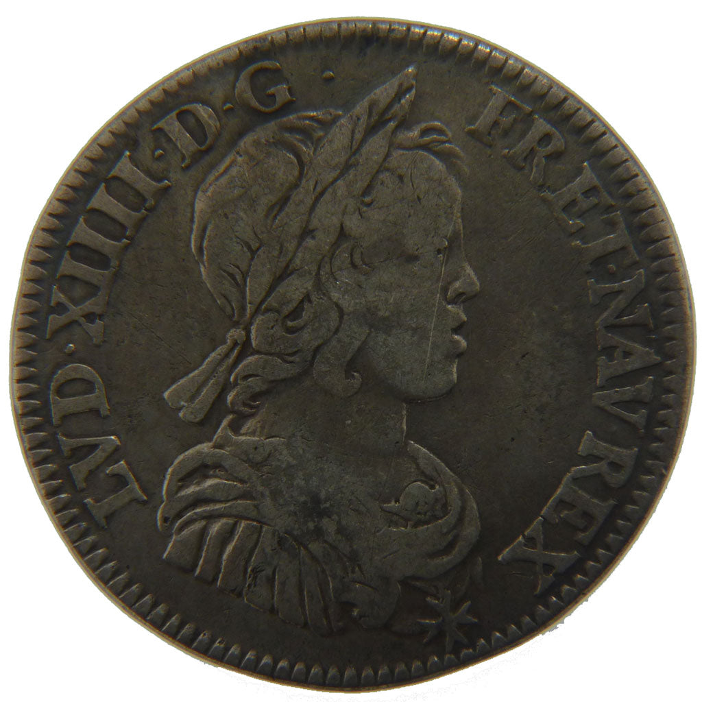 FRANCE, 1/4 Écu à la mèche courte, 1/4 ECU, 1643, Paris, KM #161.1, VF(30-35), S
