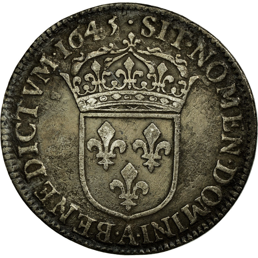 Coin, France, Louis XIV, 1/4 Écu à la mèche courte, 1/4 Ecu, 1645, Paris
