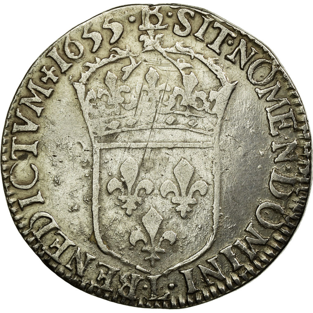France, Louis XIV, 1/4 Écu à la mèche longue, 1655, Bayonne, Argent, TB+