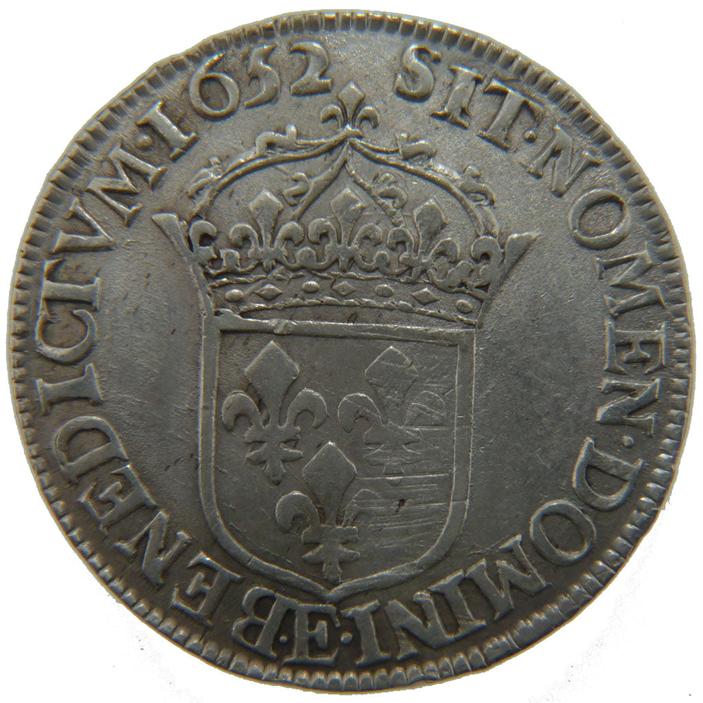 FRANCE, 1/2 Écu à la mèche longue, ½ Ecu, 1652, Tours, VF(30-35), Silver, Gadour