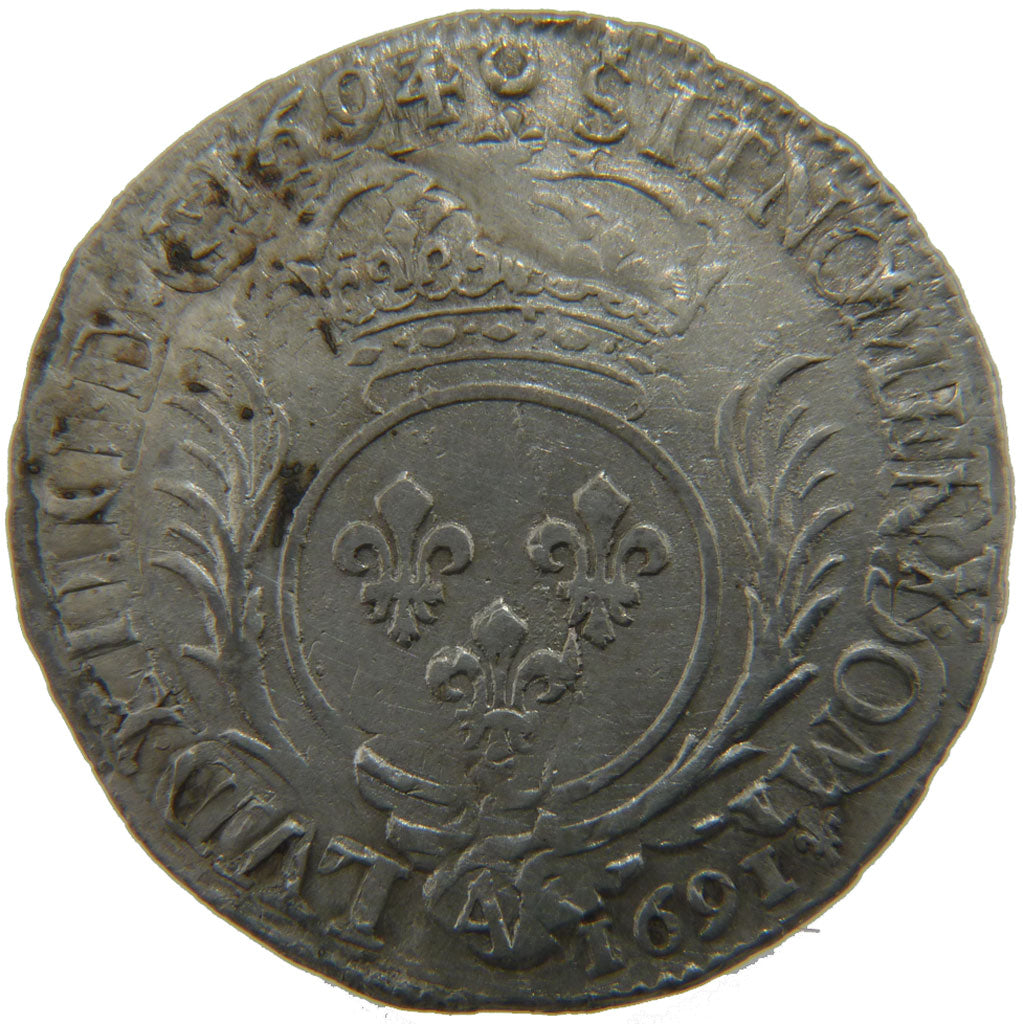 FRANCE, 1/2 Écu aux palmes, 1/2 ECU, 1694, Paris, KM #295.1, VF(20-25), Silver,